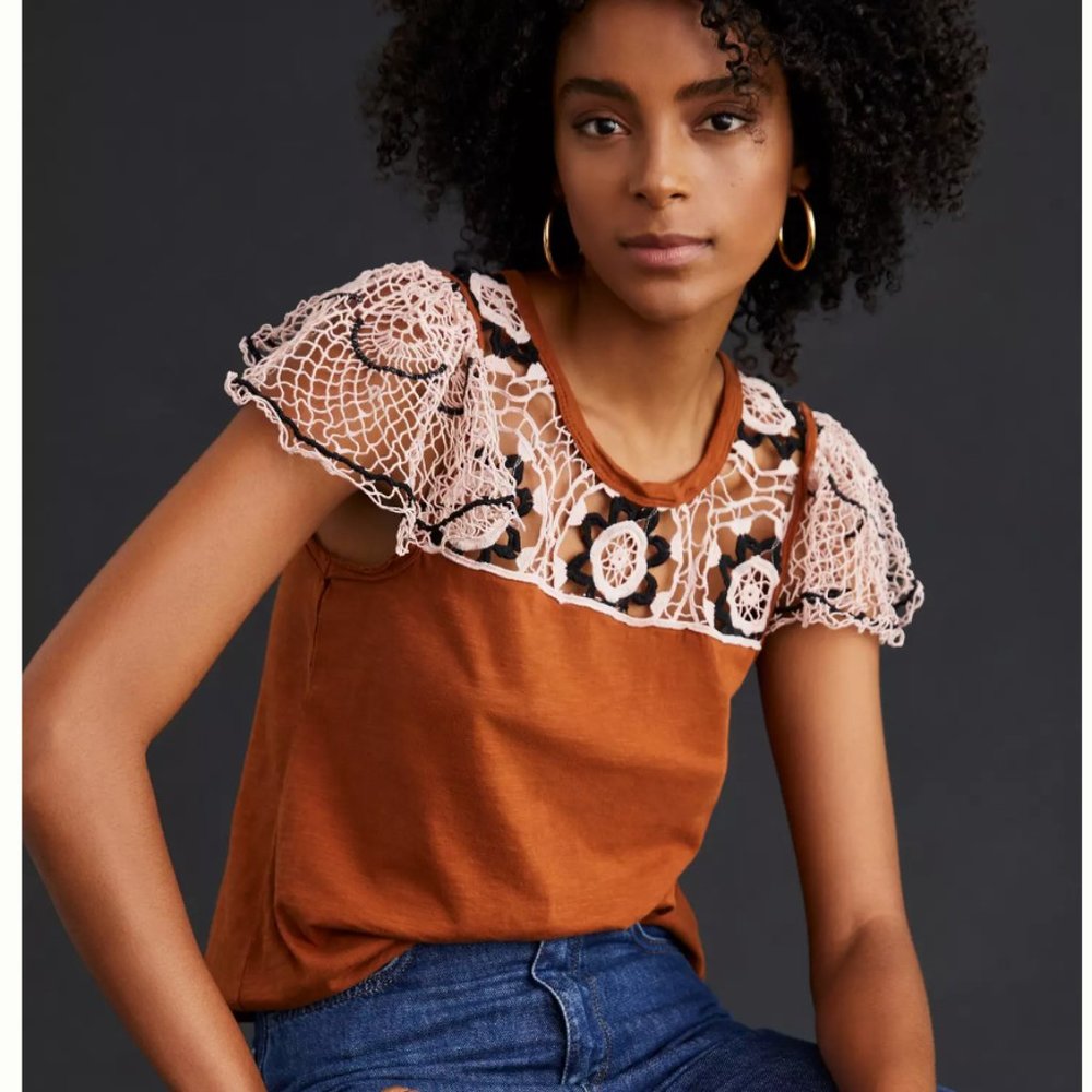 Anthropologie Flutter-Sleeve Top / T-shirt cotton medium